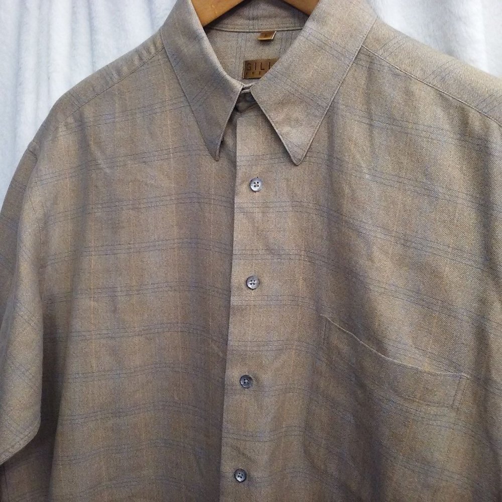 Vintage Gillio Premier LS Plaid Shirt Shell Button-Down Men-L Pocket Cotton Tan